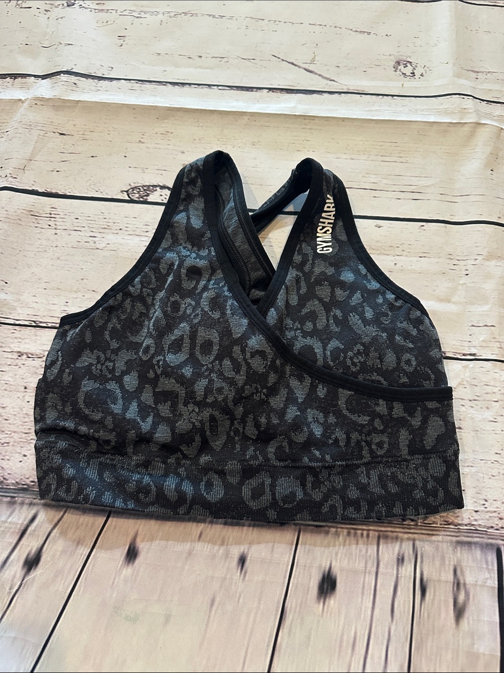 Gymshark Black Heathered Leopard Cross-Back Sports Bra